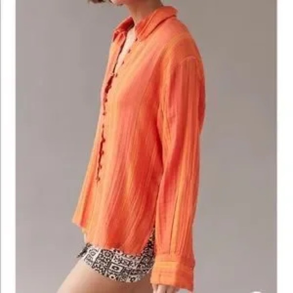 Urban Outfitters Slouchy Bright Orange and Pink Button Up Collared Shirt Size S - Picture 3 of 7